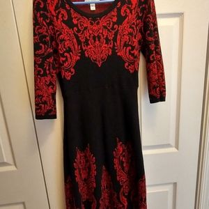 Dana Buchman small knit dress. Black red print